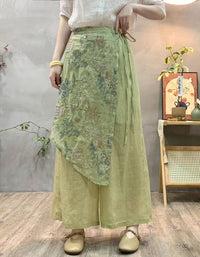 Casual Elegant Embroidered Ramie Linen Pants
