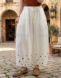 Women’s Linen Wide-Leg Pants with Drawstring Waist