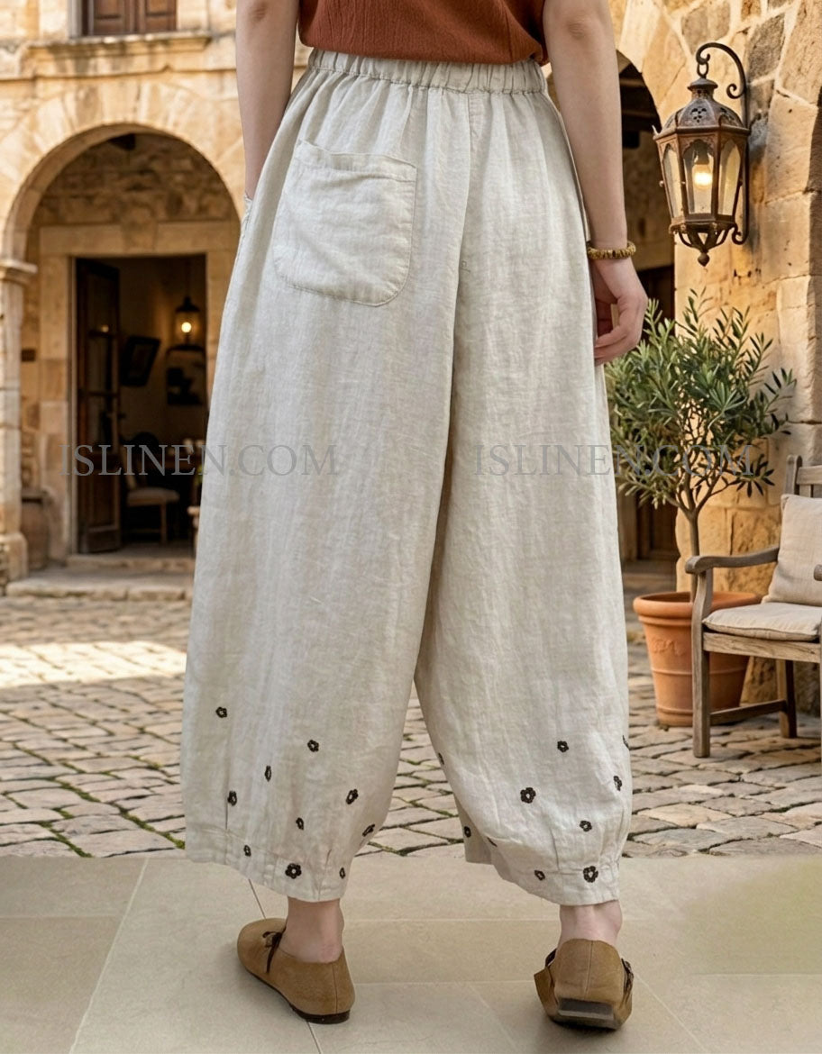 Women’s Lightweight Linen Wide Pants Summer Wear