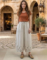 Loose Fit Beige Linen Pants for Women Casual Wear