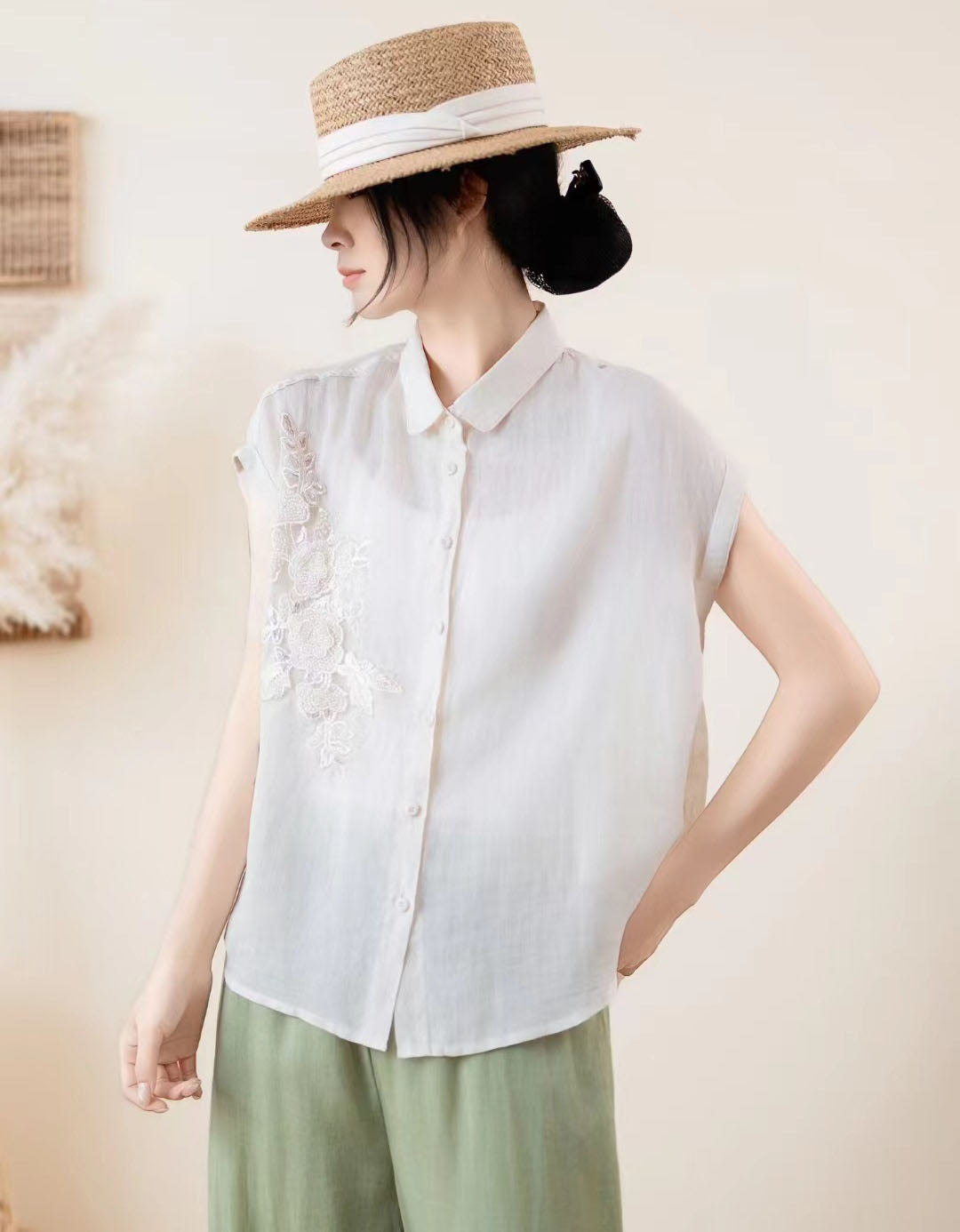 Women’s lightweight summer blouse breathable fabric detail