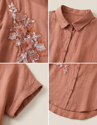 Details of Women’s Loose Fit Linen Blouse – Embroidered Sleeveless Summer Top