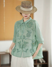 Casual Embroidery Short Sleeve Shirt
