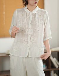 Casual Embroidery Short Sleeve Shirt
