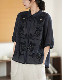 Casual Embroidery Short Sleeve Shirt