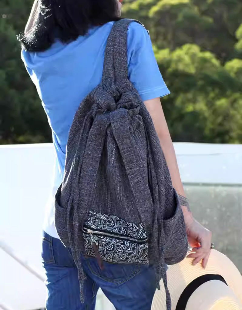 Boho Jute Drawstring Tote Bag Eco Friendly Women