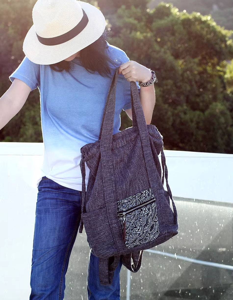 Rustic Jute Shoulder Bag Drawstring Tote Boho Style