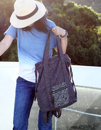 Rustic Jute Shoulder Bag Drawstring Tote Boho Style