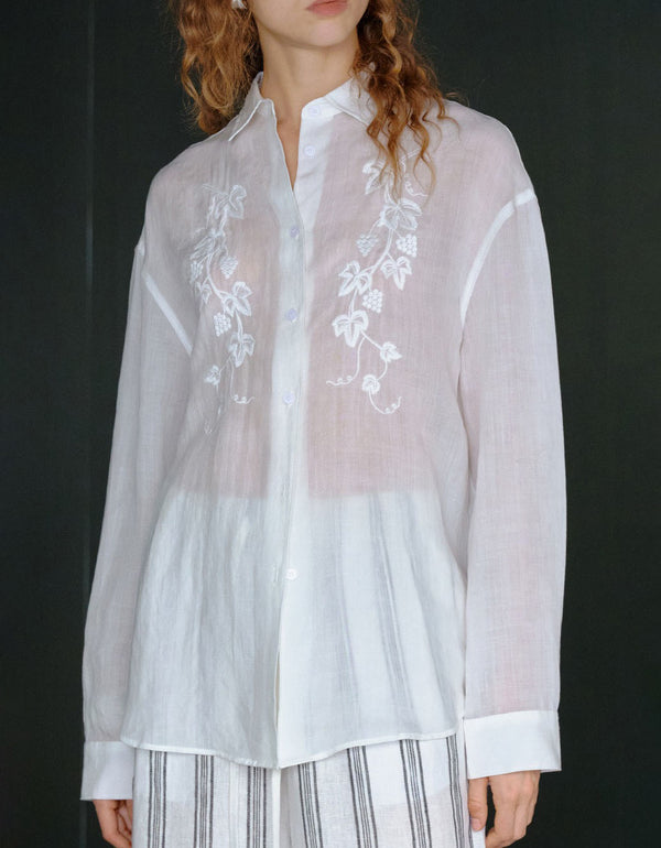 Floral Embroidered Linen Shirt for Women in Soft Pastels