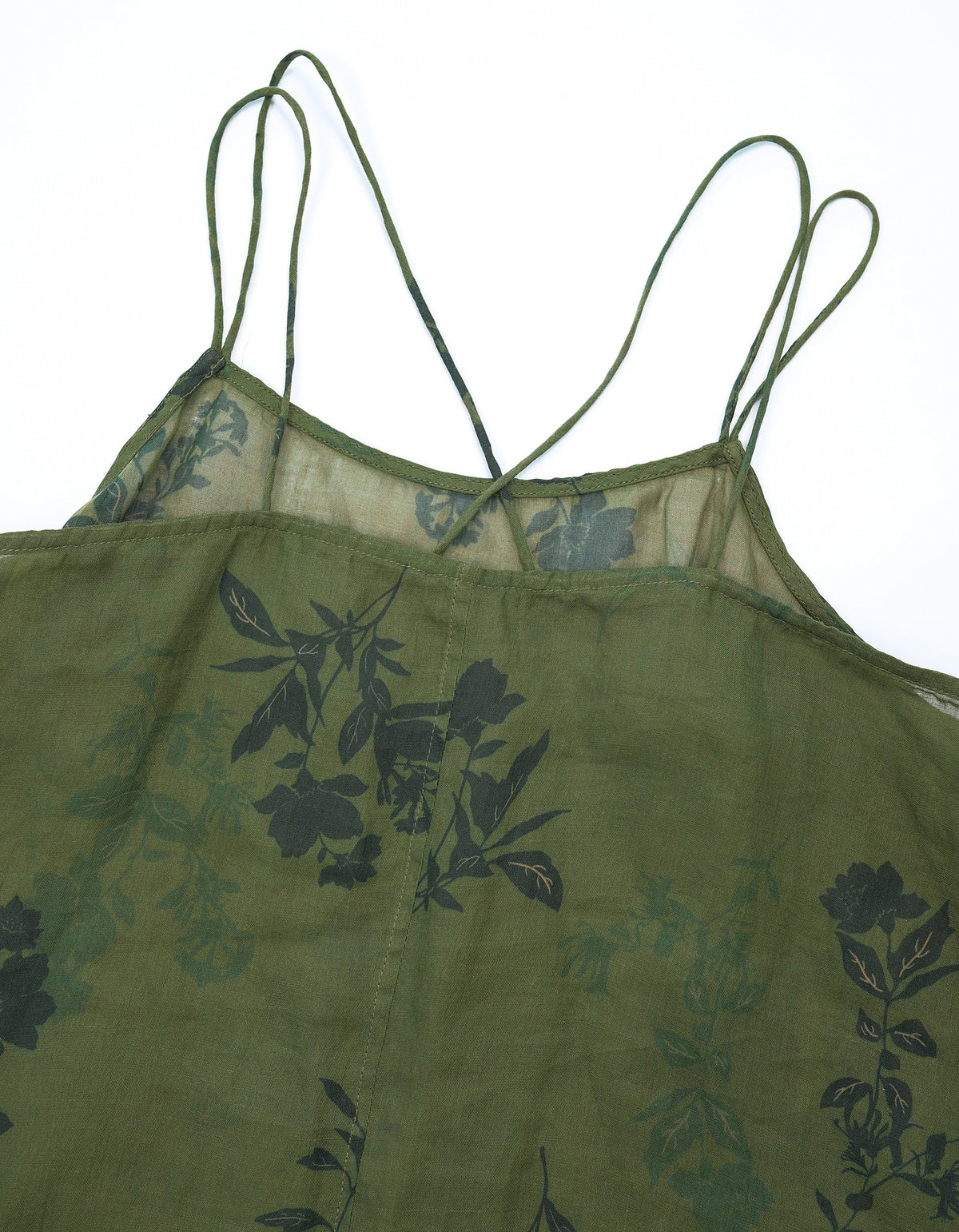 Casual Floral Green Sheer Linen Strap Top