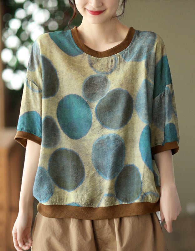 Casual Floral Lightweight Cotton Linen T-Shirt