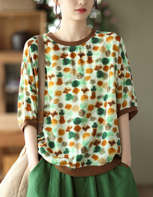 Casual Floral Lightweight Cotton Linen T-Shirt