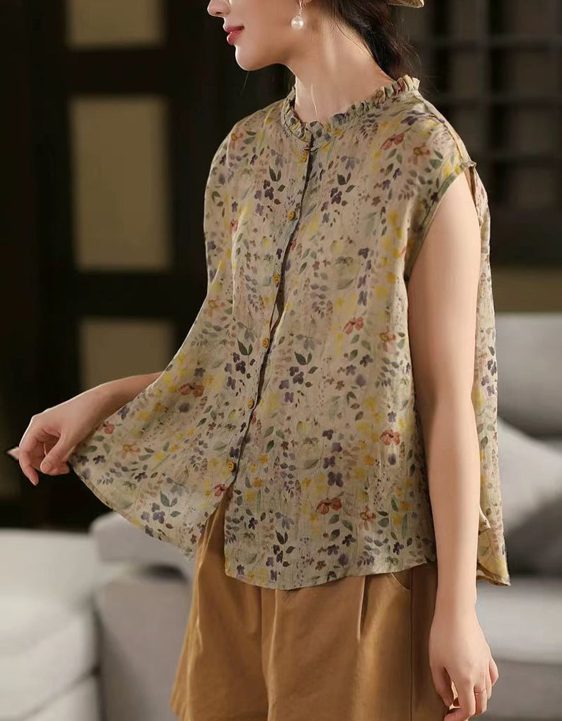 Casual Floral Pattern Sleeveless Shirt