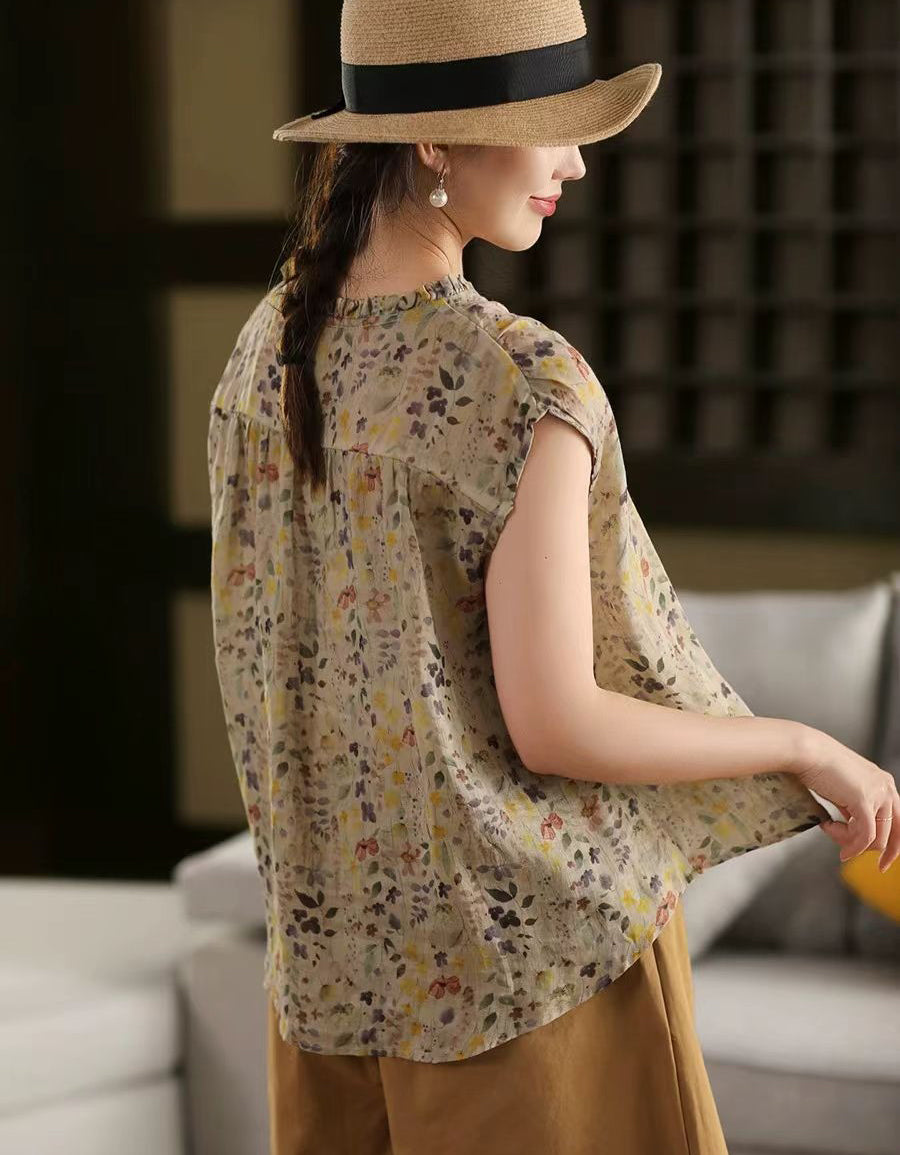 Casual Floral Pattern Sleeveless Shirt