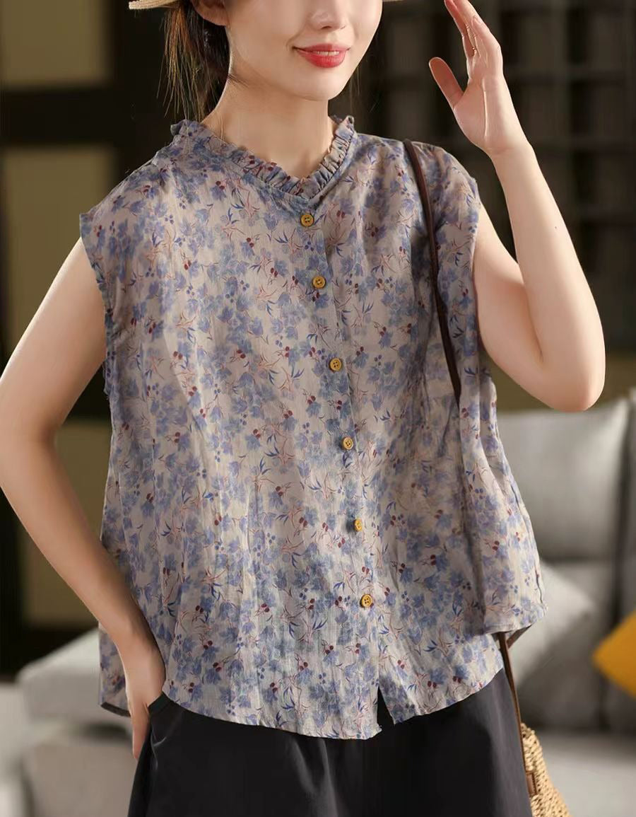 Casual Floral Pattern Sleeveless Shirt