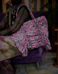 Floral ruched tote bag for women front view