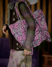 Flower print shoulder tote bag with long handles