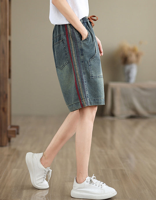 Casual High-Waisted Denim Bermuda Shorts