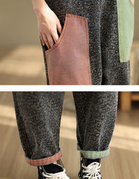 Casual High Waist Leopard Print Denim Jumpsuit