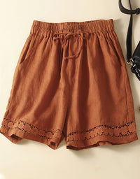 Casual High Waist Linen Lace Trim Shorts