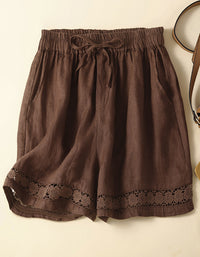 Casual High Waist Linen Lace Trim Shorts