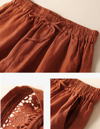 Casual High Waist Linen Lace Trim Shorts