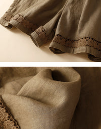 Casual High Waist Linen Lace Trim Shorts