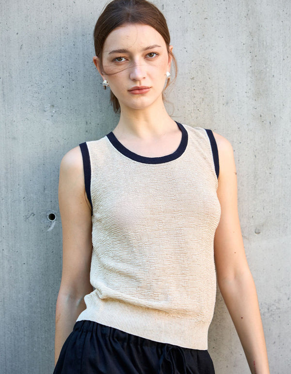 women sleeveless knit tank top front view