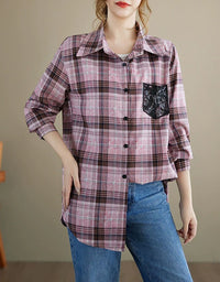 Woman wearing relaxed plaid shirt with jeans