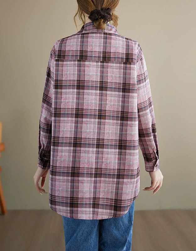 Women’s casual plaid shirt back view