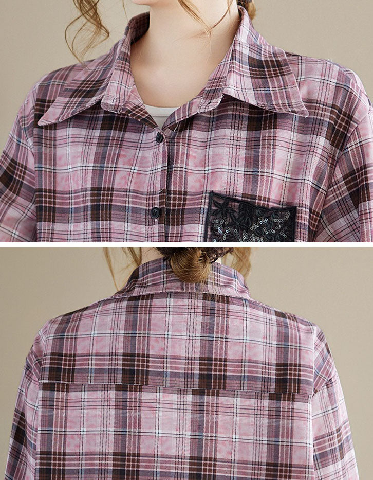 Classic collared plaid button up shirt detail