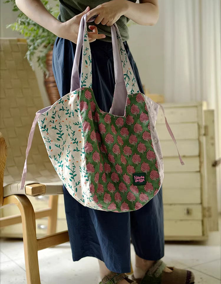 women floral canvas tote bag reusable shoulder shopping bag
