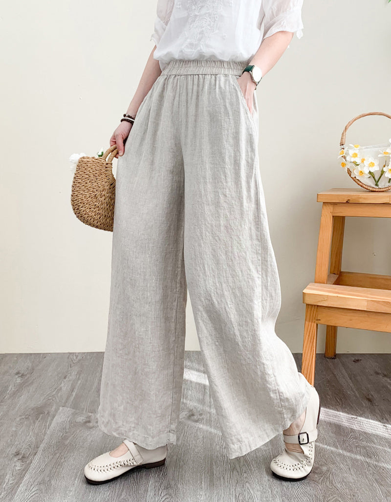 Casual Loose-Fit Wide-Leg Linen Pants