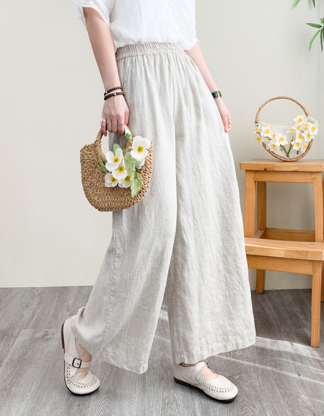 Casual Loose-Fit Wide-Leg Linen Pants