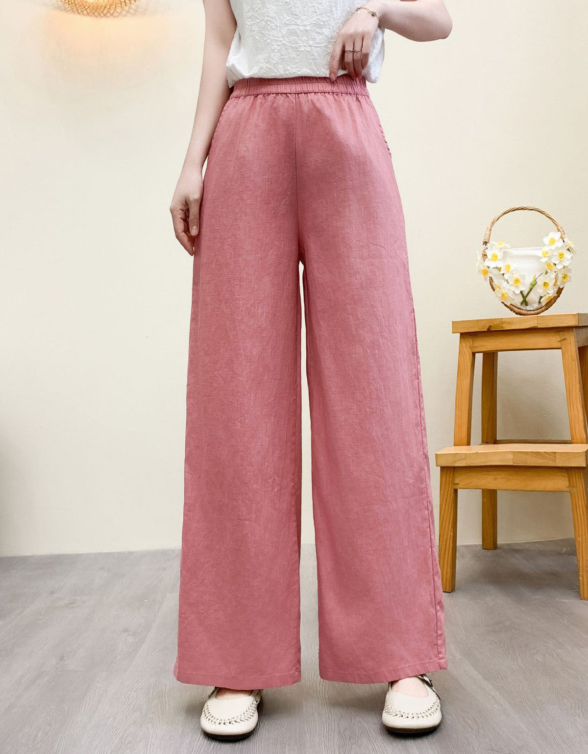 Casual Loose-Fit Wide-Leg Linen Pants