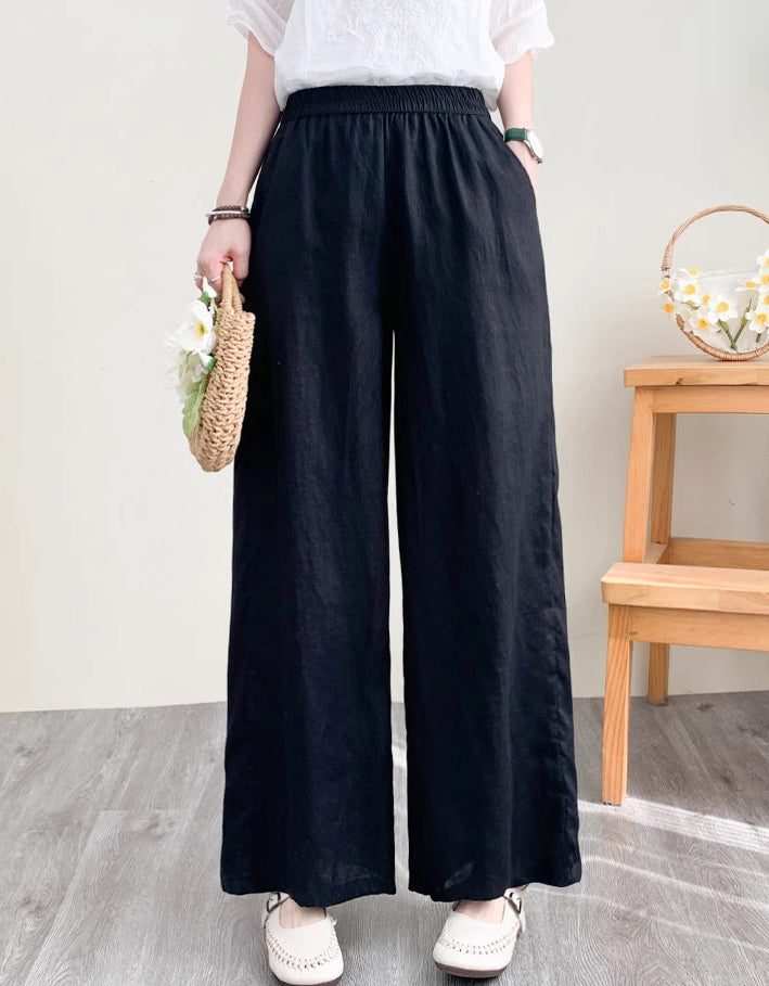 Casual Loose-Fit Wide-Leg Linen Pants