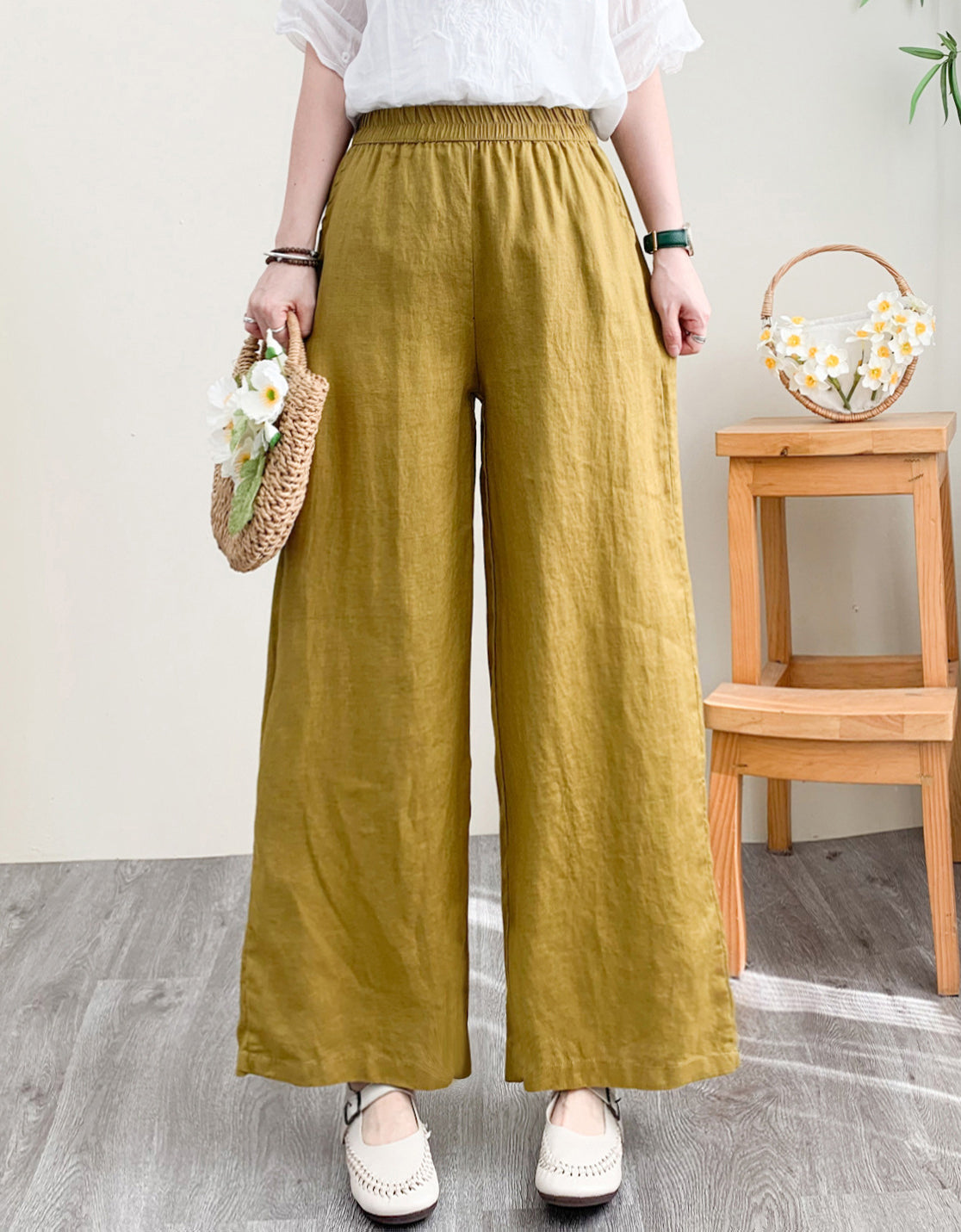 Casual Loose-Fit Wide-Leg Linen Pants