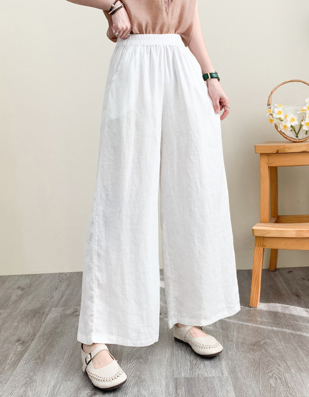 Casual Loose-Fit Wide-Leg Linen Pants