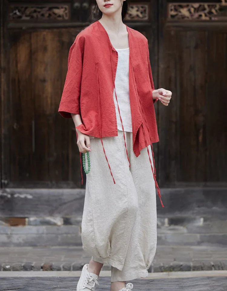 Casual Loose Comfortable Tie-Front Linen Shirt - Islinen
