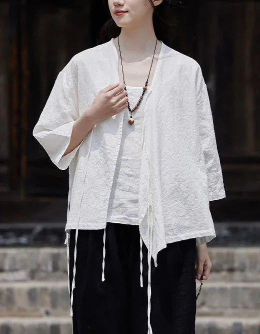 Casual Loose Comfortable Tie-Front Linen Shirt - Islinen
