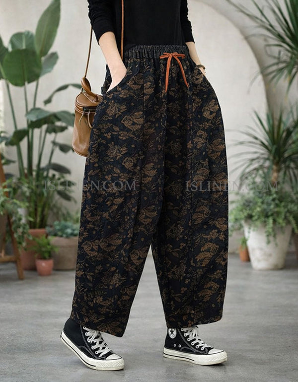 Casual floral elastic waist pants for women