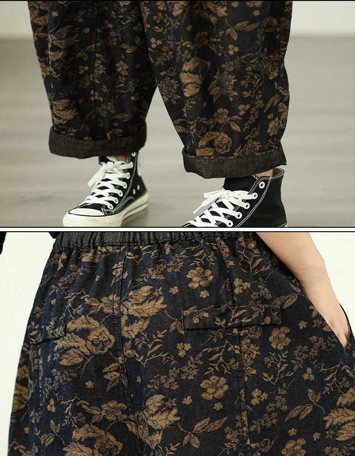 Relaxed fit floral harem pants women close-up
