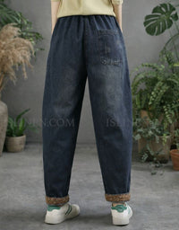 Vintage-style women’s casual denim pants with button accents back view
