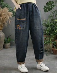 Vintage-style women’s casual denim pants with button accents