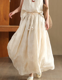 Casual Loose Fit Beige High Waist Linen Maxi Skirt