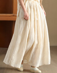 Casual Loose Fit Beige High Waist Linen Maxi Skirt