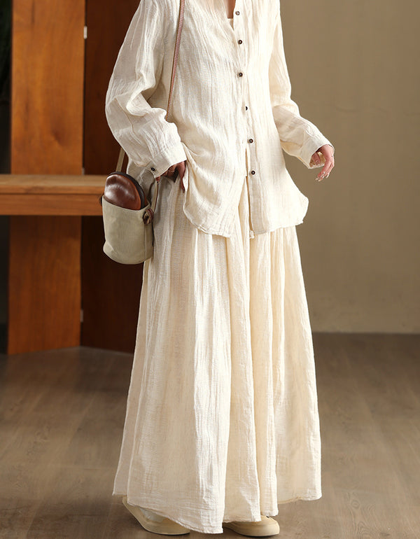 Casual Loose Fit Beige High Waist Linen Maxi Skirt