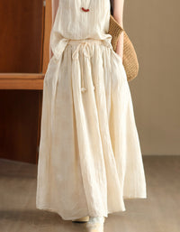 Casual Loose Fit Beige High Waist Linen Maxi Skirt