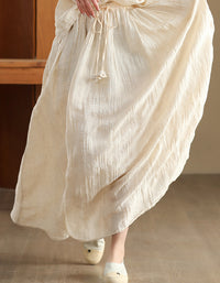 Casual Loose Fit Beige High Waist Linen Maxi Skirt