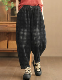 Casual Loose Fit Checkered Corduroy Harem Pants